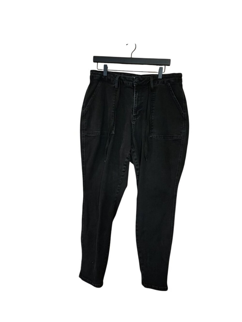 Judy Blue high-rise stretch denim jogger pants front drawstring patch utility po